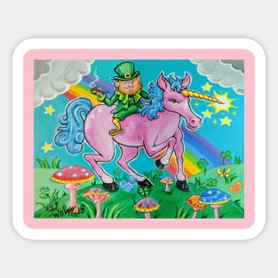 Leprechaun rides Unicorn Sticker